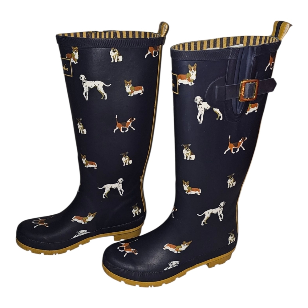 Joules Navy Dog Print Rain Boots - Picture 3 of 5